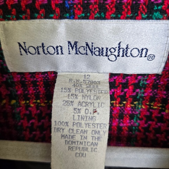 Vtg Norton McNaughton Tweed Wool Blend Houndstooth Blazer, Multicolor, Size 12 - Picture 4 of 8